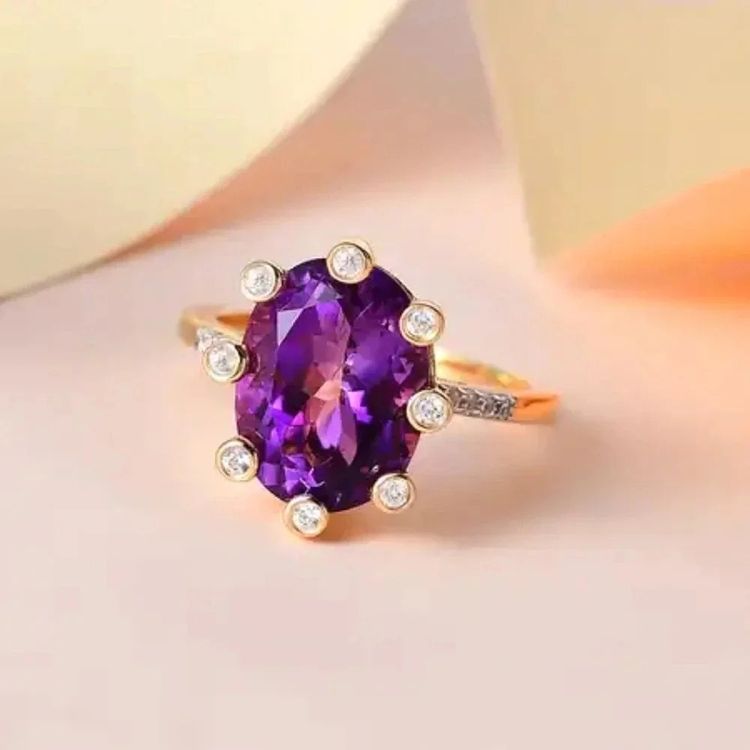 Gold Ring With Purple Gemstone And Small Diamonds image 4