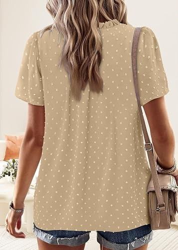 Beige Short Sleeve Blouse With Lace Detail image 2