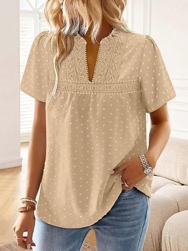 Beige Short Sleeve Blouse With Lace Detail image 5