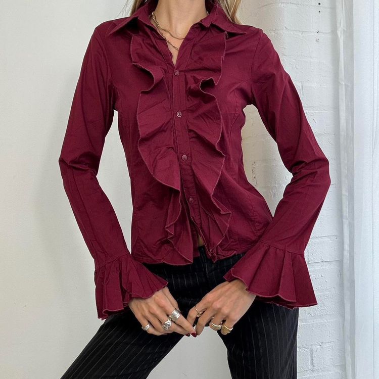 Burgundy Ruffle Blouse