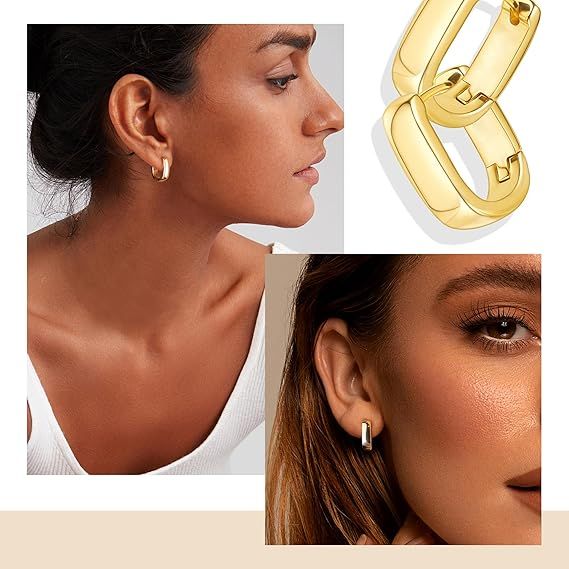 Gold Rectangular Hoop Earrings 4