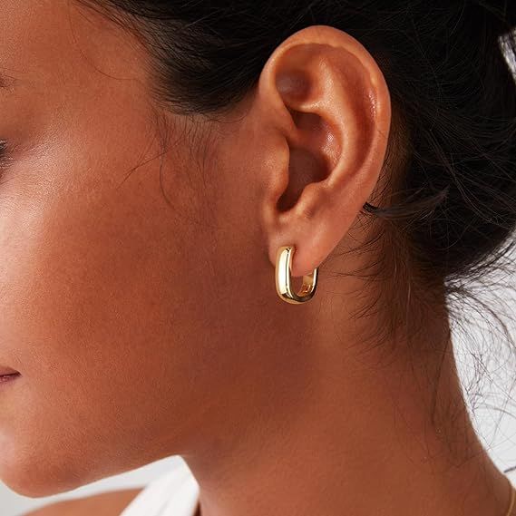Gold Rectangular Hoop Earrings 3