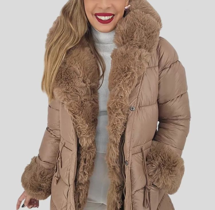 Puffa Brown Faux Fur Trim Puffer Coat product image