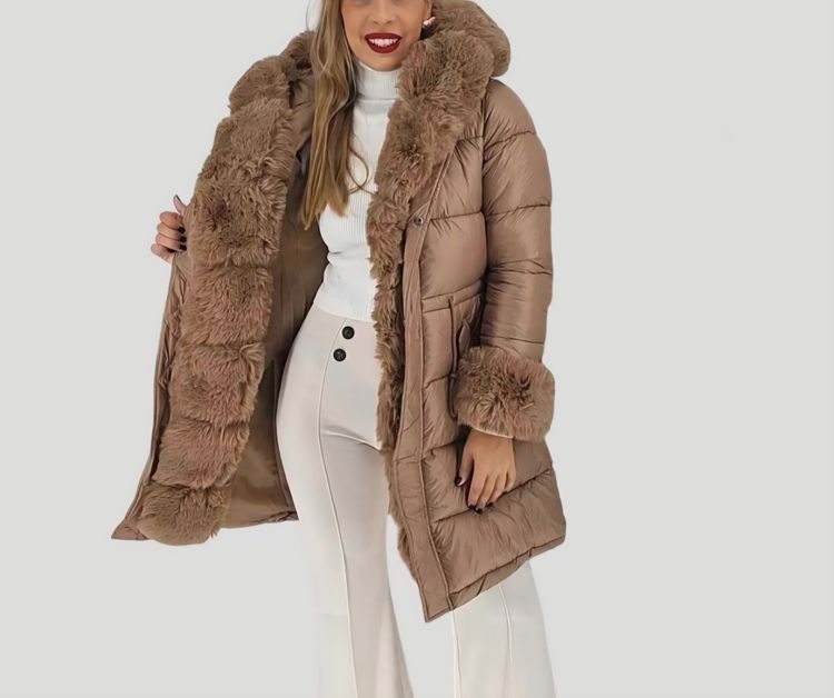 Brown Faux Fur Trim Puffer Coat 2