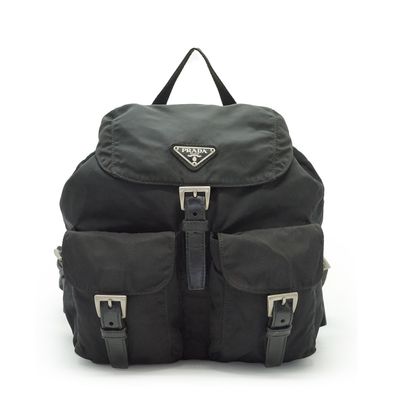 Zaino a spalla Prada Vintage in nylon nero con doppia tasca