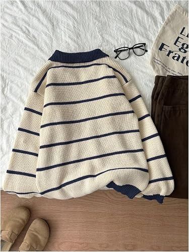 Striped Knit Sweater With Collar image 1
