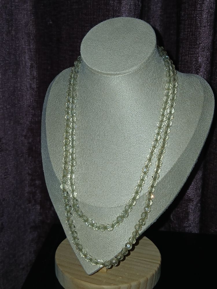 Other Vintage 1950s Clear Crystal Faceted Bead single strand Layered Necklace Ornate Clasp product image