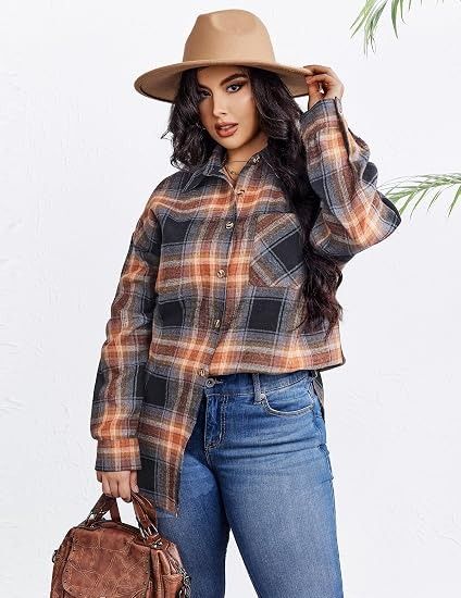 Plaid Button-Up Shirt Jacket obraz 3