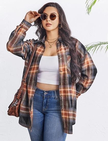 Plaid Button-Up Shirt Jacket obraz 1