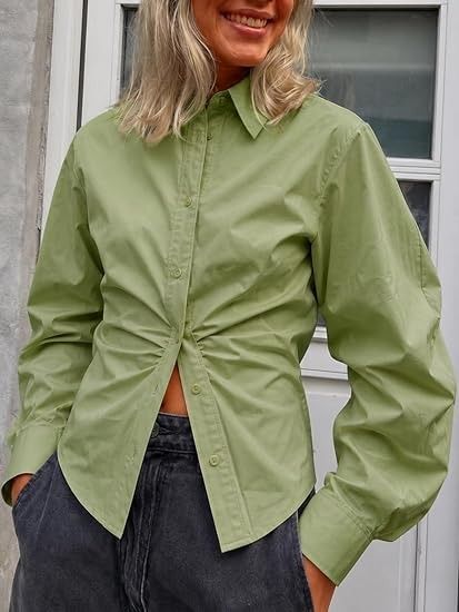 Green Twisted Front Button-Up Shirt 3