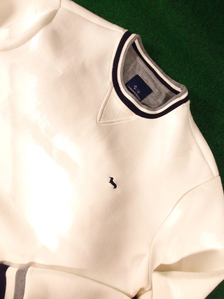 Harmont & Blaine White Sweatshirt With Striped Collar And Cuffs imagen 1