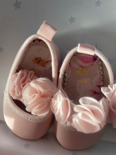 Pink Baby Shoes With Floral Decoration