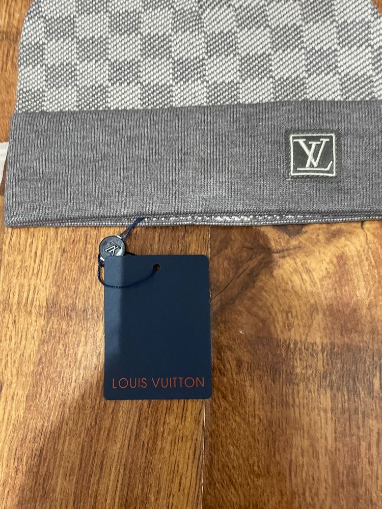 Louis Vuitton Grey Checkered Beanie Hat image 4