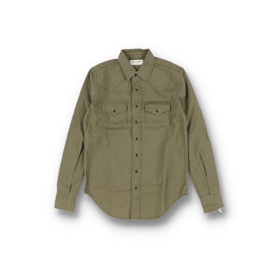 Saint Laurent Paris Khaki Classic Western Distressed Denim Shirt