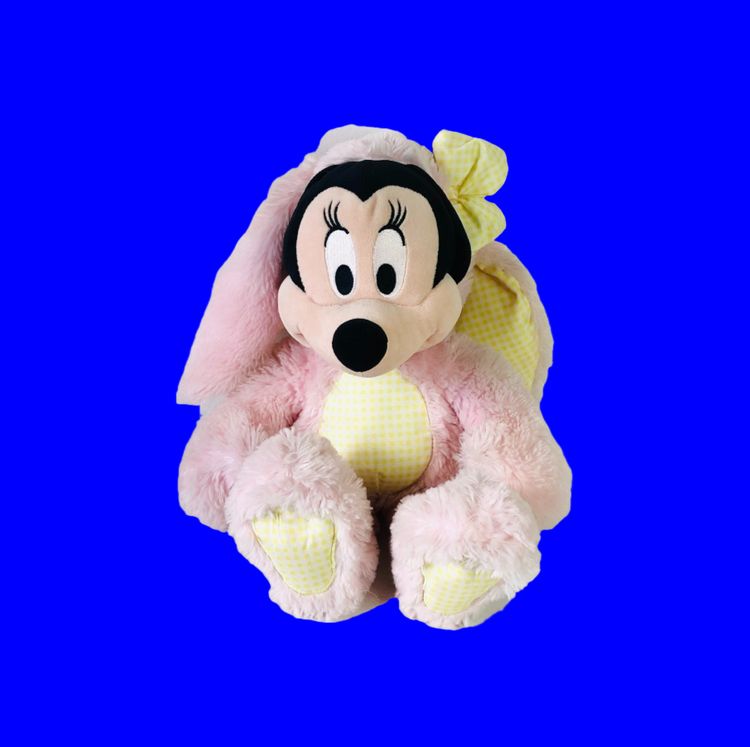 Disney Store Minnie Mouse Easter Bunny Costume Plush Pink & Yellow Gingham Toy