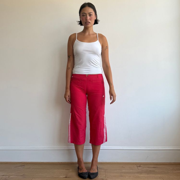Red Adidas belt capris - Size S/M image 1