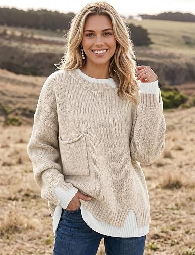 Beige Knit Sweater With Front Pocket