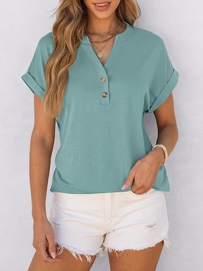 Other Light Blue Short Sleeve Blouse With Button Placket product image