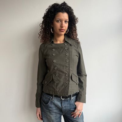Khaki double breasted military peacoat - Size M/L