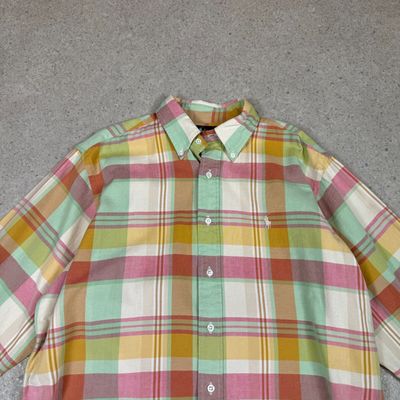 Ralph Lauren Flannel Shirt Large Orange Green Long Sleeve