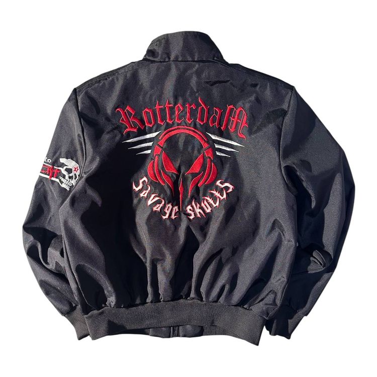 Rotterdam Industry Black Jacket With Red And White Embroidery Giacca Motociclista Uomo/Donna (S)