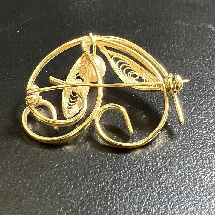 Gold-Tone Heart-Shaped Brooch With Pearl Detail image 2