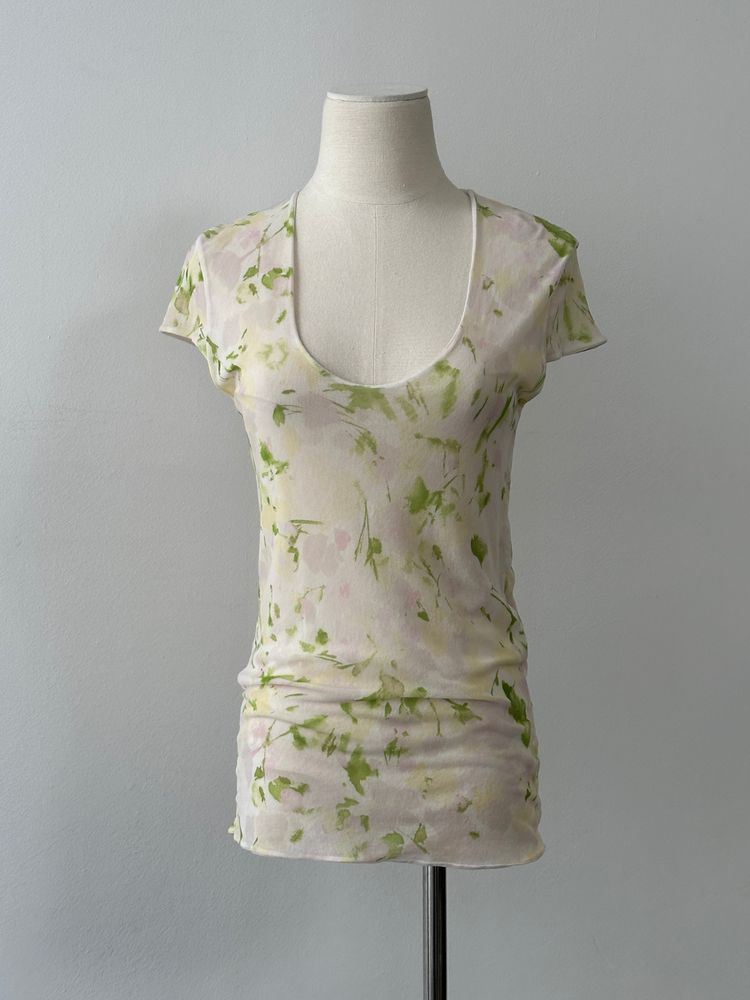 Italian Vintage 2000s Floral Fitted V Neck Top - M image 1