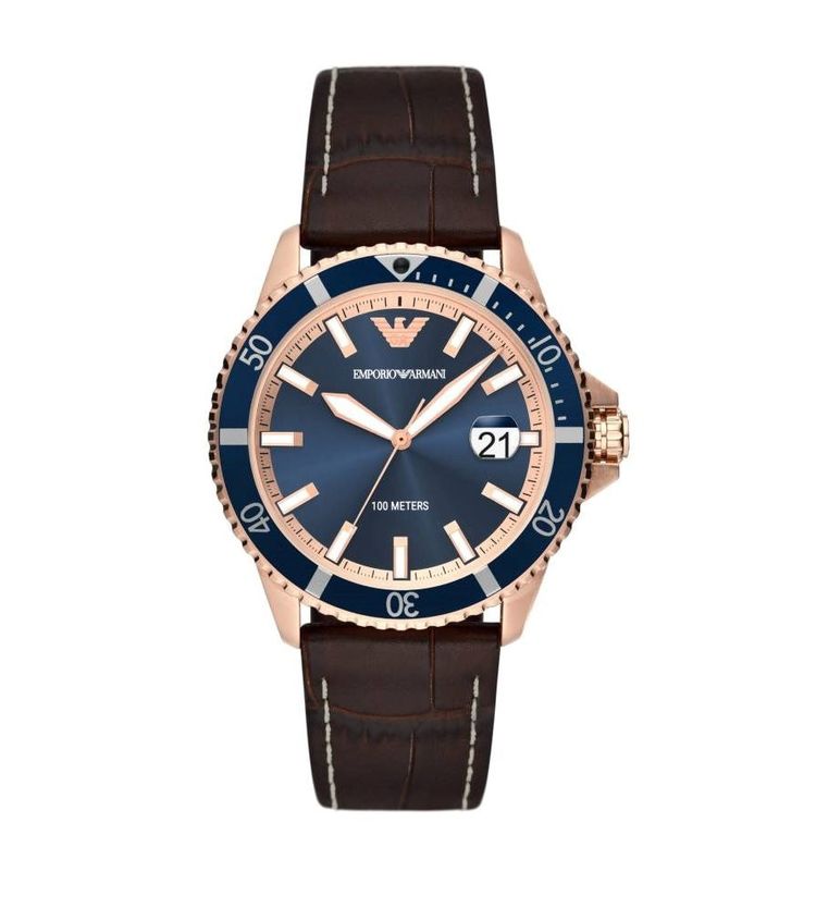 Emporio Armani AR11556 Mens Watch Brown Leather Strap Blue Dial image 1