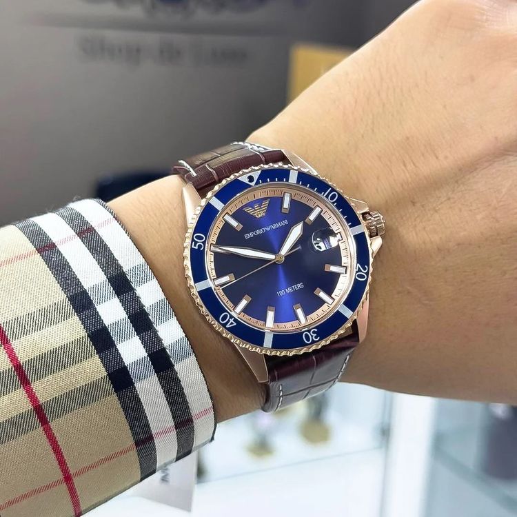 Emporio Armani AR11556 Mens Watch Brown Leather Strap Blue Dial image 2