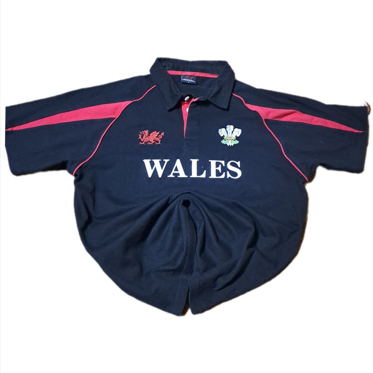 Navy Blue Polo Shirt With Wales Text And Emblem