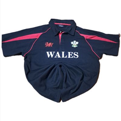 Navy Blue Polo Shirt With Wales Text And Emblem