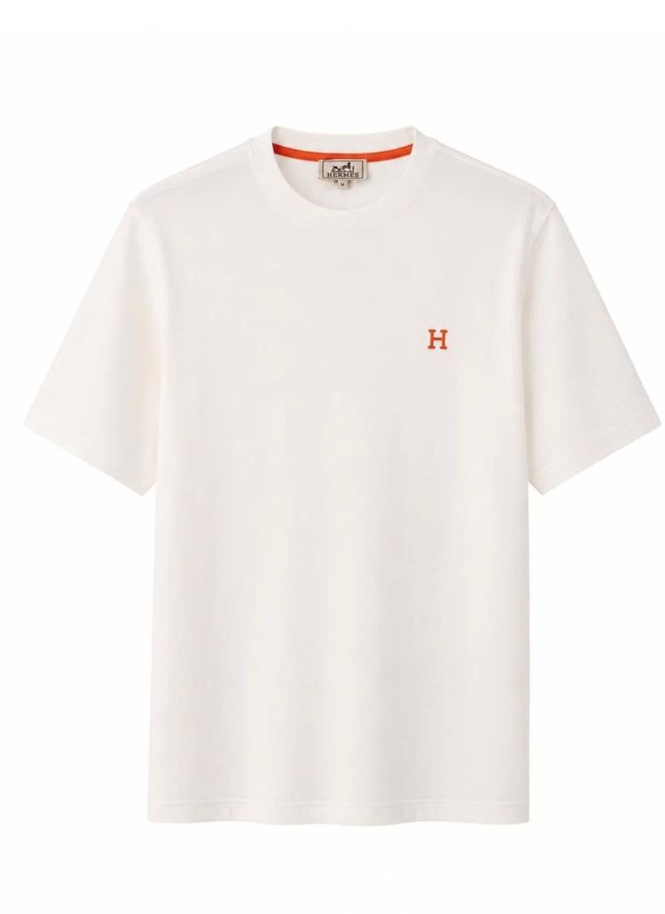 Hermès White T-Shirt With Orange H Logo image 1