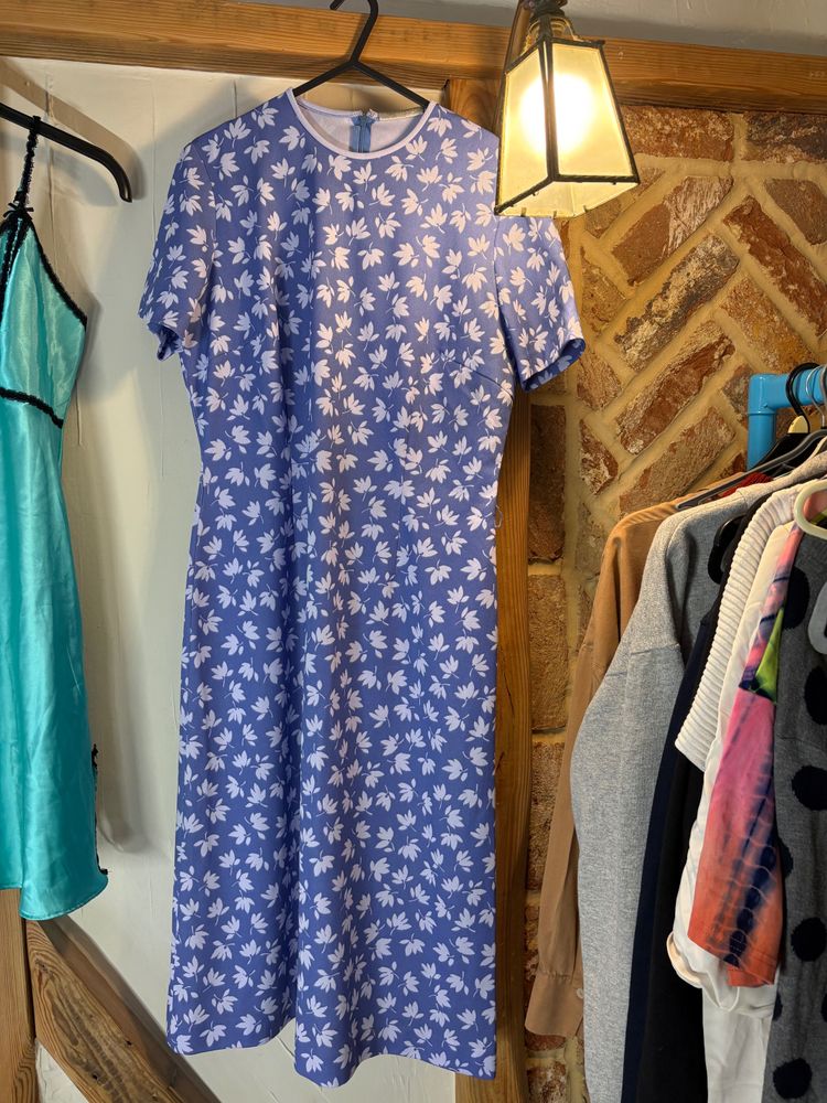 Blue Dress With White Floral Pattern