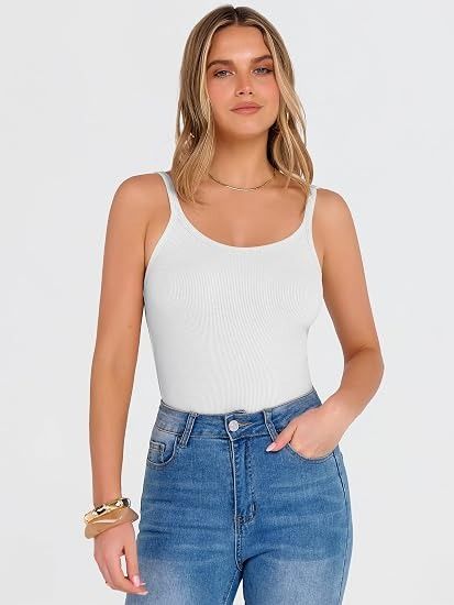 White Ribbed Tank Top image 1