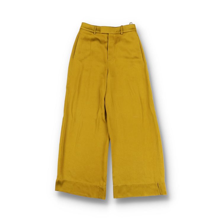 Saint Laurent Paris Yellow Satin Wide-Leg High-Waisted Trousers