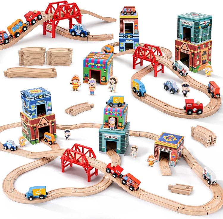 Set Wooden Train Set With Stacking Blocks product image