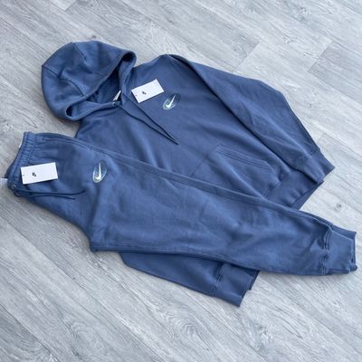 Nike World Tour Fleece Tracksuit Hoodie Sweatpants Joggers Set - Blue