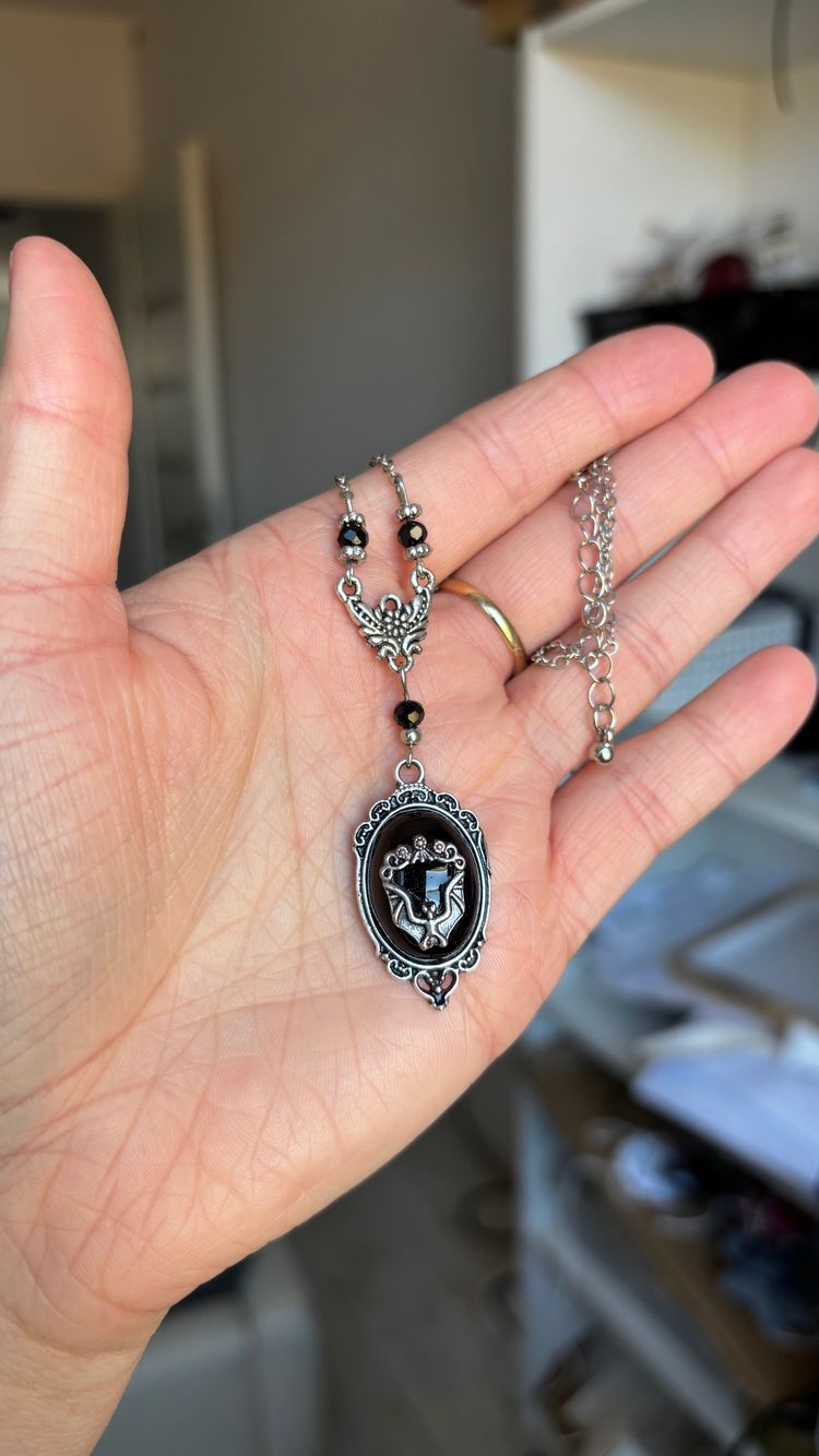 Black Pendant Necklace With Silver Chain