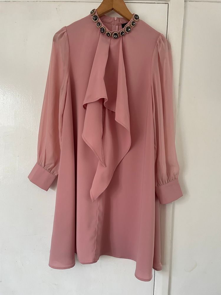 Other Pink Long Sleeve blouse, shirt dress With Jeweled Neckline product image