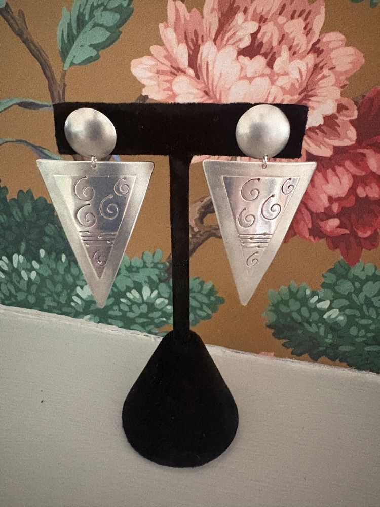 Silver Modernist Geometric Dangle Earrings