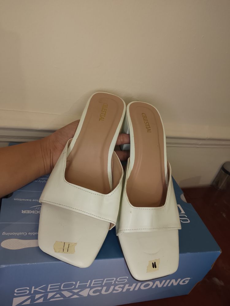 White Heeled Slip-On Sandals
