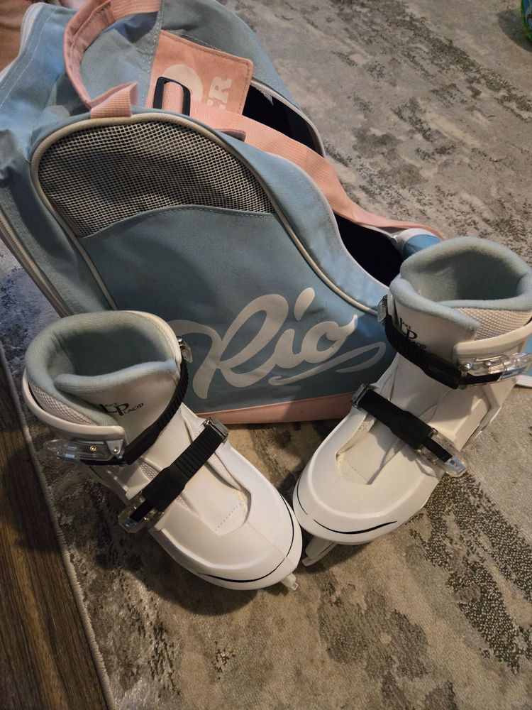 Victoria's Secret PINK white ski boots with blue and pink ski bag product image