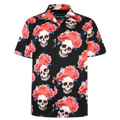 Kam (KBSP014) Kbs Mens Big Size Rose Skull Print Shirt in 2XL-8XL 2