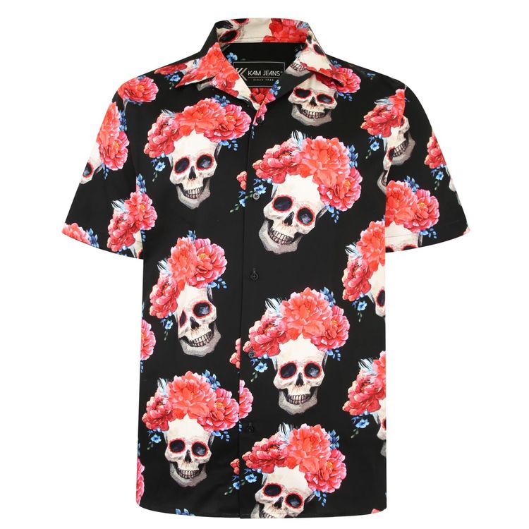 Kam Kam (KBSP014) Kbs Mens Big Size Rose Skull Print Shirt in 2XL-8XL product image