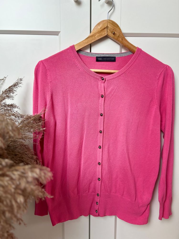 M&S Collection Różowy jesienny damski swetr kardigan plus size | pink button-up cardigan product image