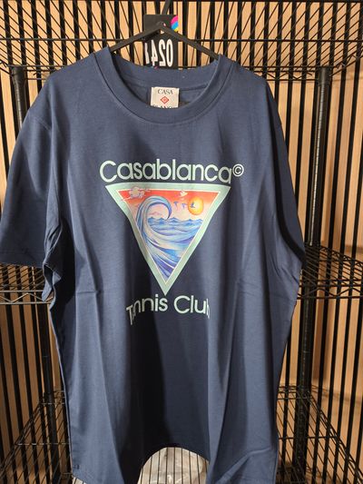 B132 Casablanca Tennis Club Tidal Wave Navy Tee Brand New