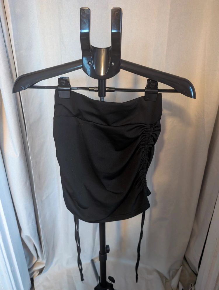 Shein Ruched Bandeau Tube Top Black Strapless Crop Top Extra Small XS Y2K image 4