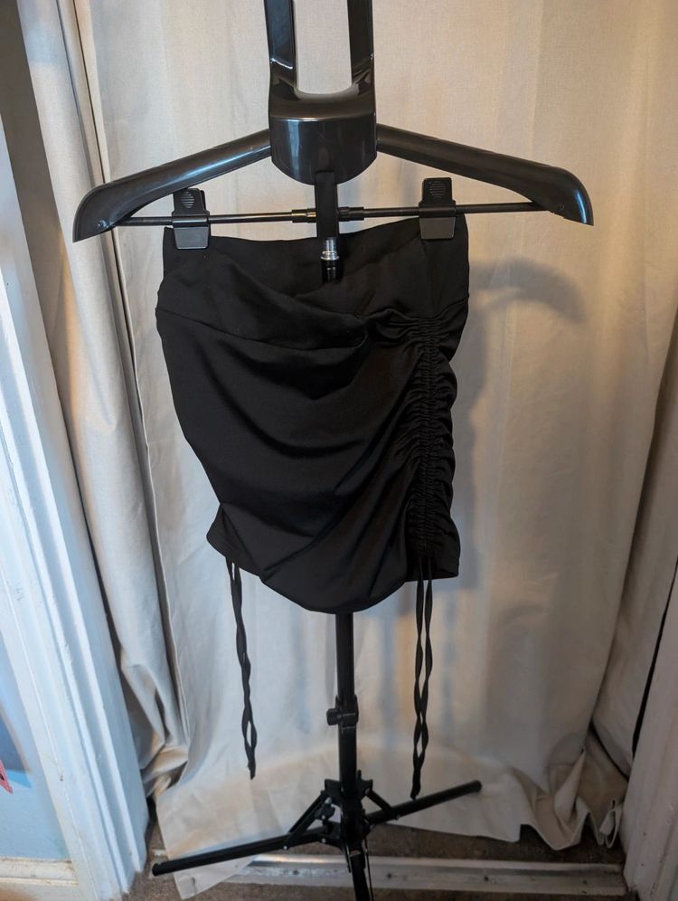 Shein Ruched Bandeau Tube Top Black Strapless Crop Top Extra Small XS Y2K image 1