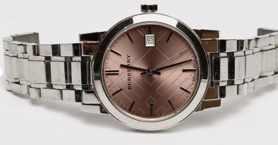 Burberry Ladies Pink Check Stamped Watch BU9124