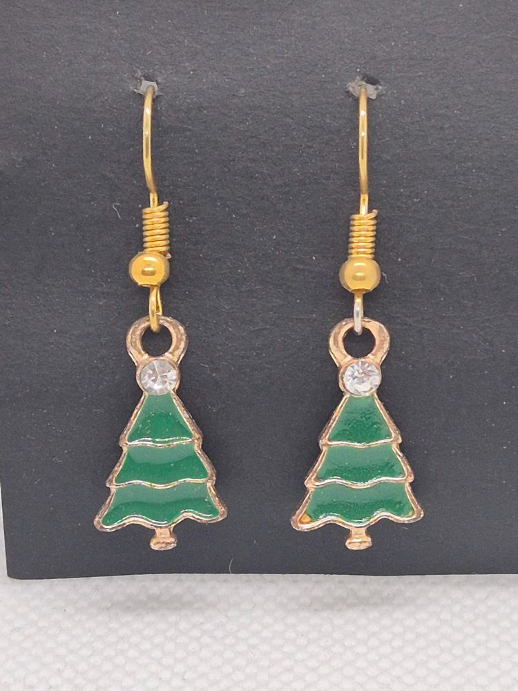 Green Christmas Tree Earrings image 1